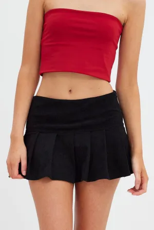 Cozy Movement Black Tennis Skirt Low Rise Micro Mini Pleated Corduroy