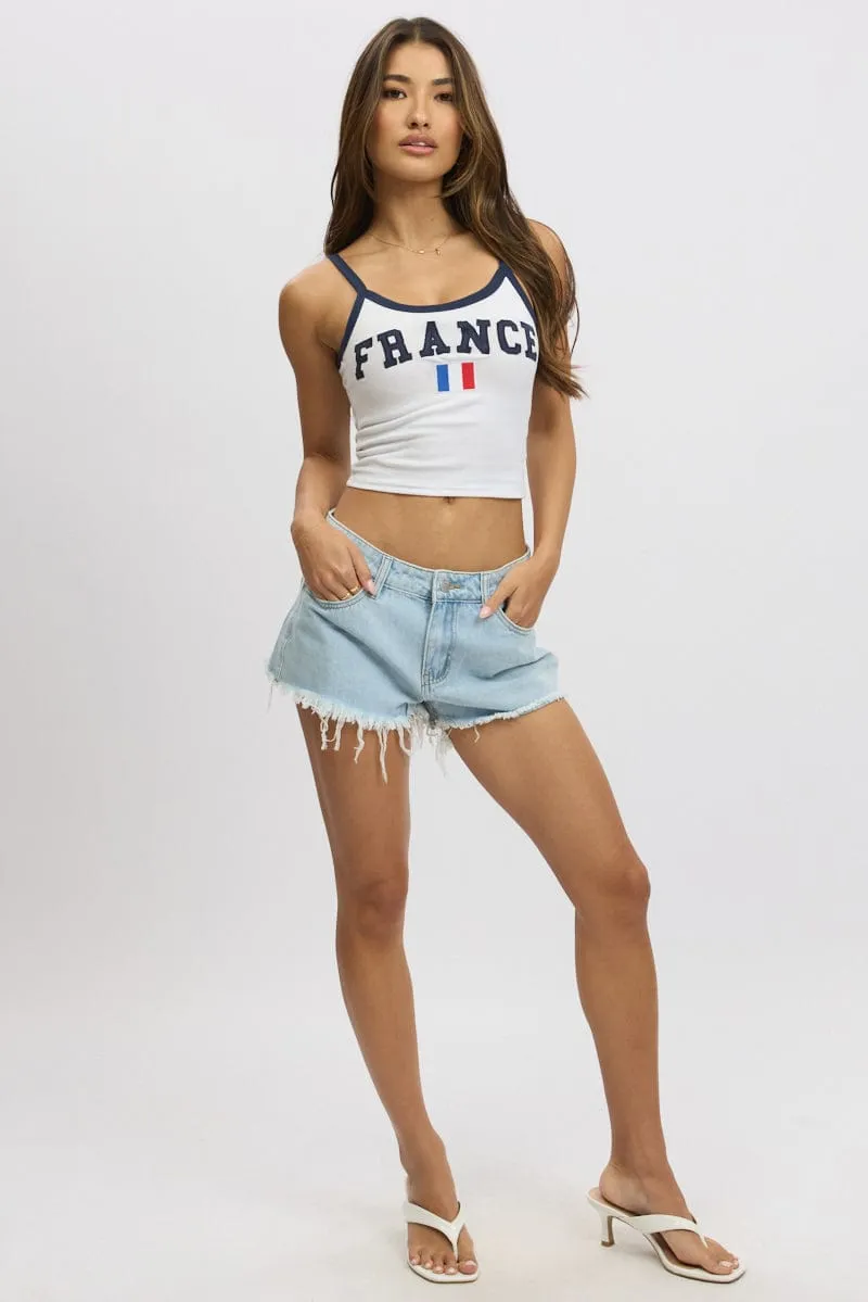 White Graphic Singlet Top Easy Fit Cool Glow