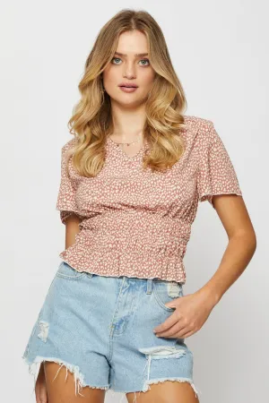 Geo Print Crop T Shirt Short Sleeve Fresh Ease