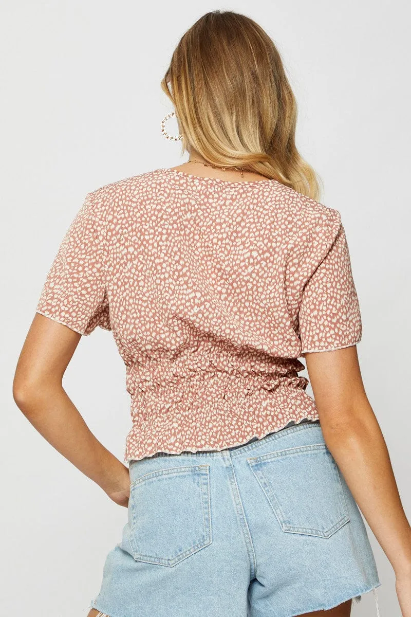 Geo Print Crop T Shirt Short Sleeve Cloud Core