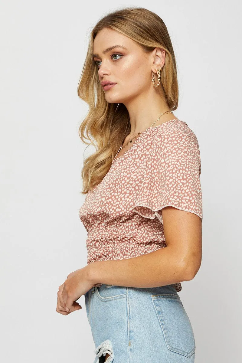 Geo Print Crop T Shirt Short Sleeve Korean Fresh