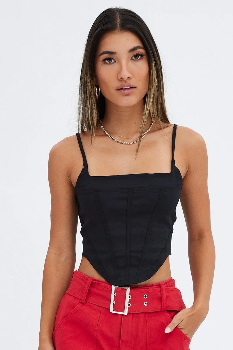 clean look Black Lace Up Back Top Singlet