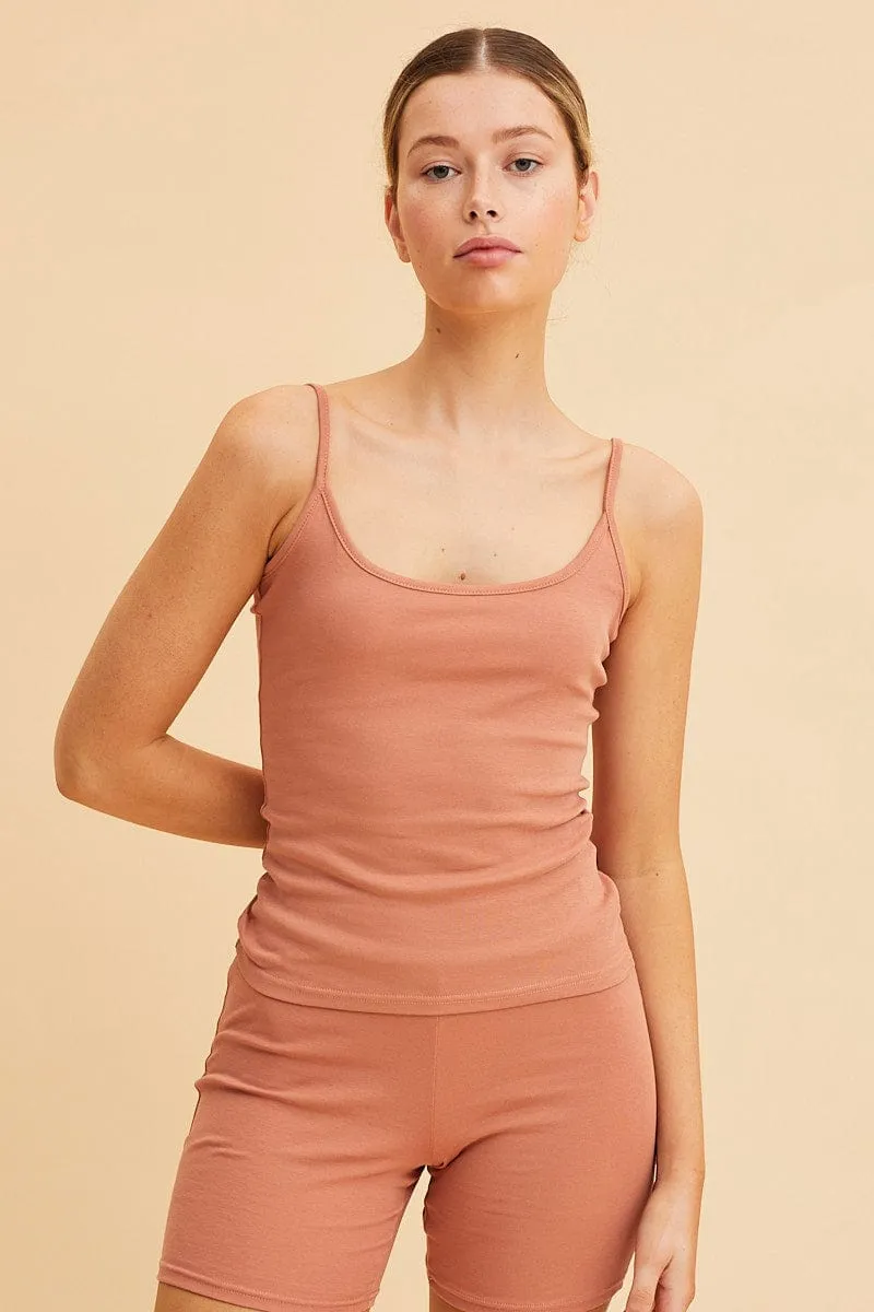 Office Attire Formal Tone Orange Singlet Top Base Layer Sccop Neck Sleeveless