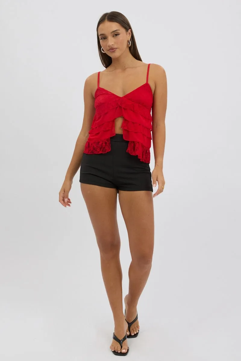 StaticResistantTextile Saga Fit Red Singlet Top Lace