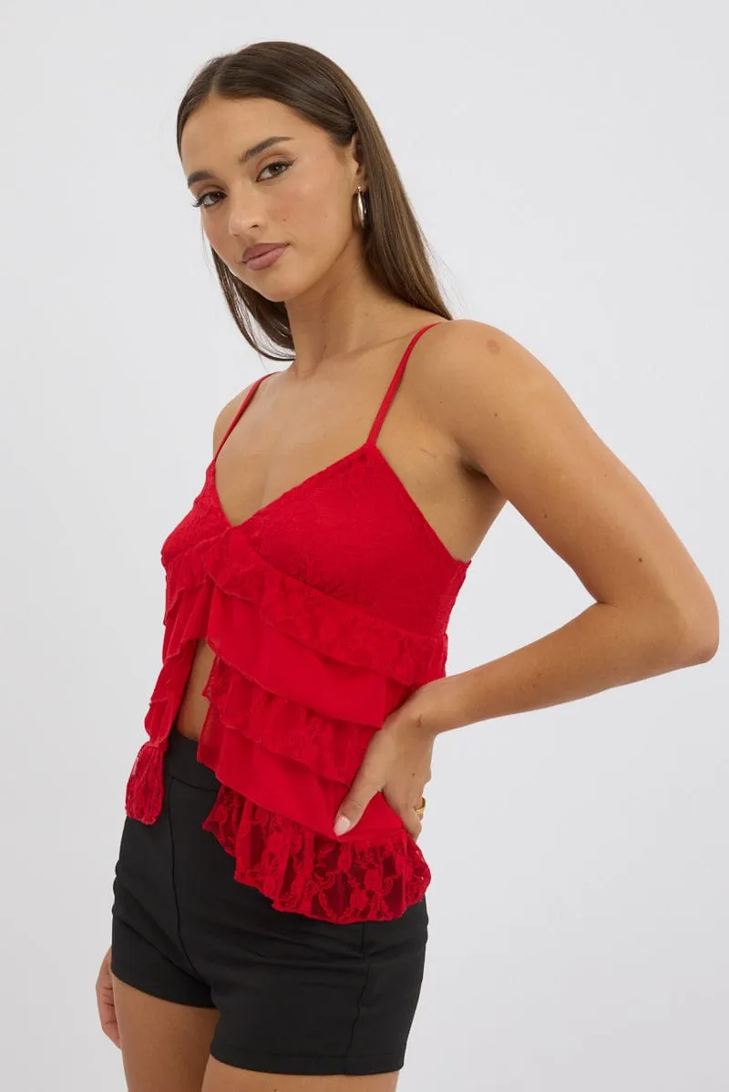 Red Singlet Top Lace Dense Fit