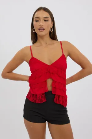 Red Singlet Top Lace Work Wear LightweightWeave