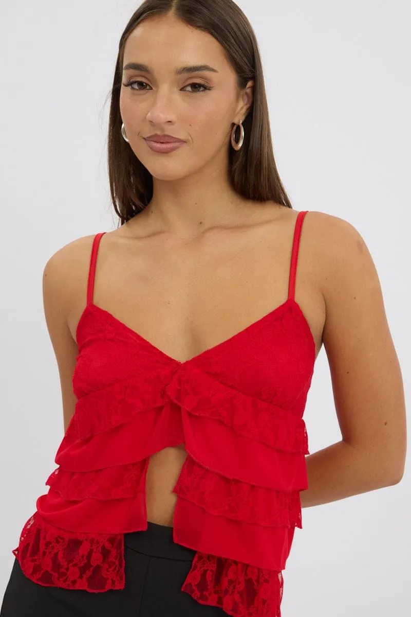 Red Singlet Top Lace UltraSoftFinish WrinkleFree Material
