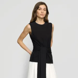 Rois Tie-Front Linen-Cotton Top Chilly Season Classic Knitwear