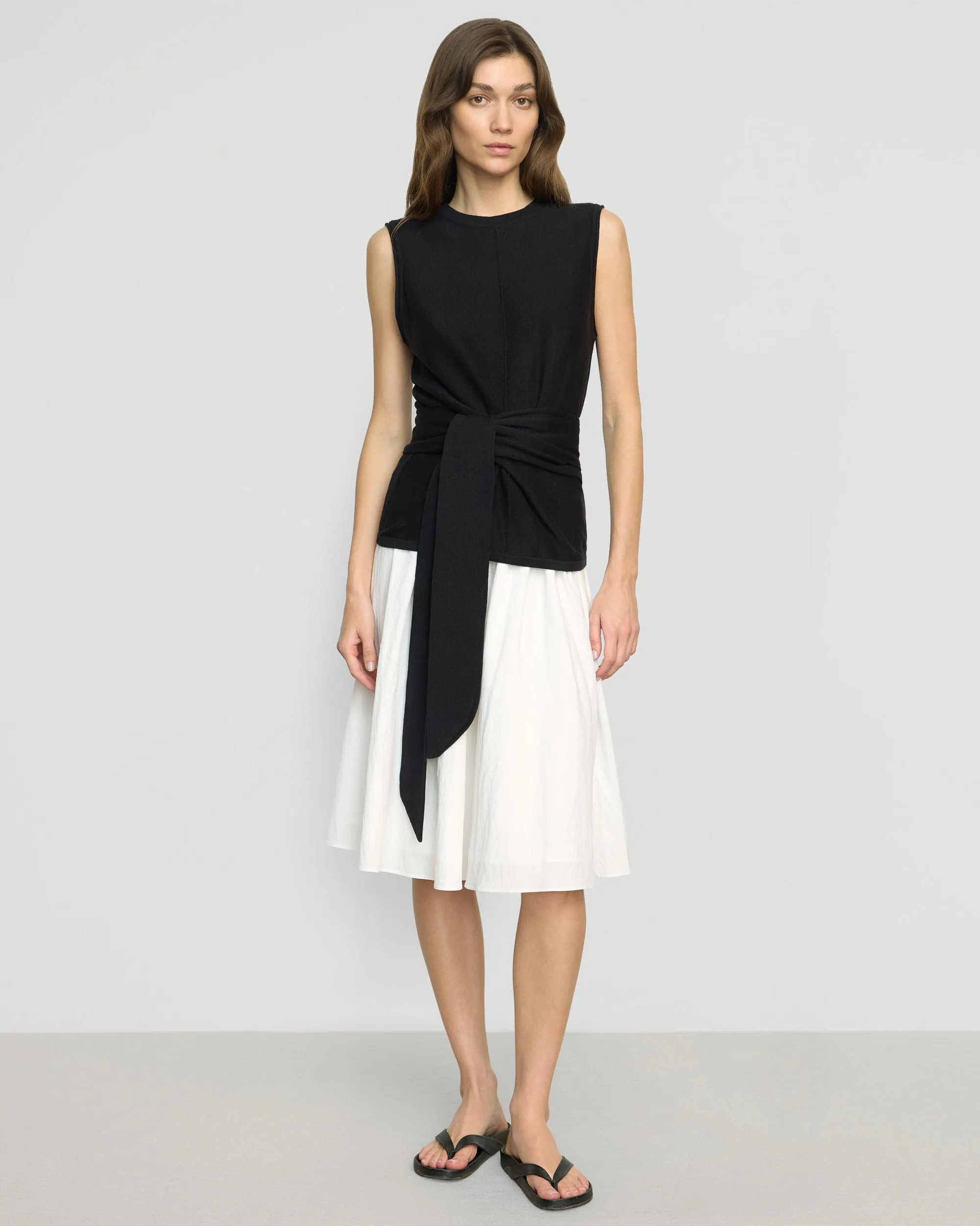 Rois Tie-Front Linen-Cotton Top Comfortable Knitwear