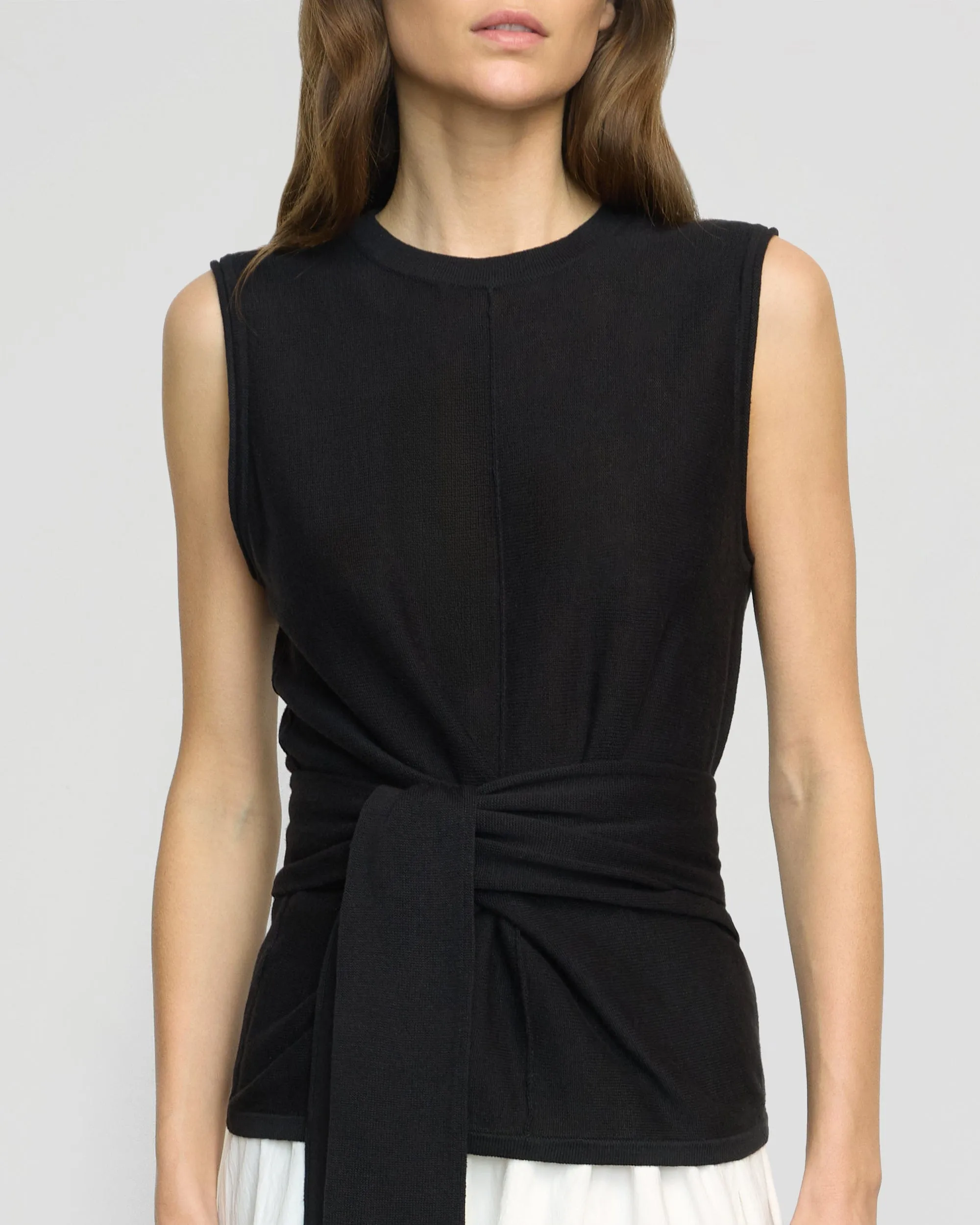 Drop Shoulder Design Cozy Touch Rois Tie-Front Linen-Cotton Top