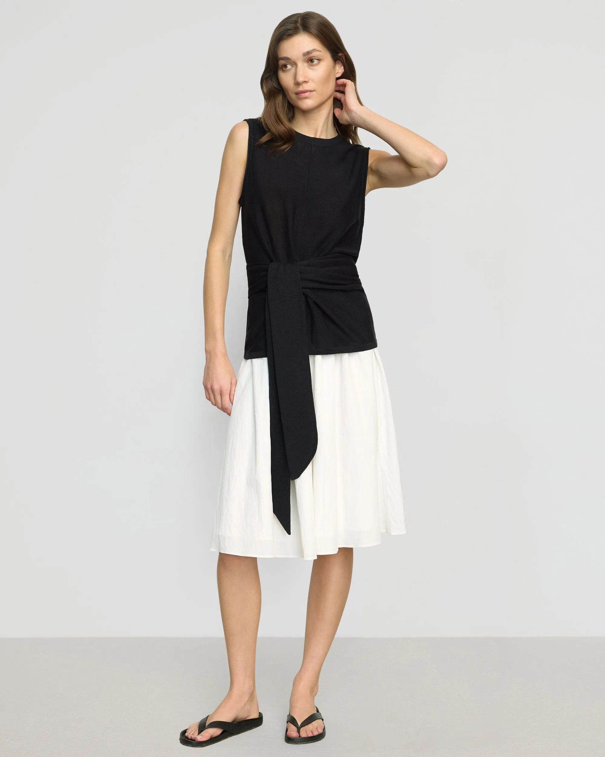 Rois Tie-Front Linen-Cotton Top Flexible Fabric Odor Resistant Material