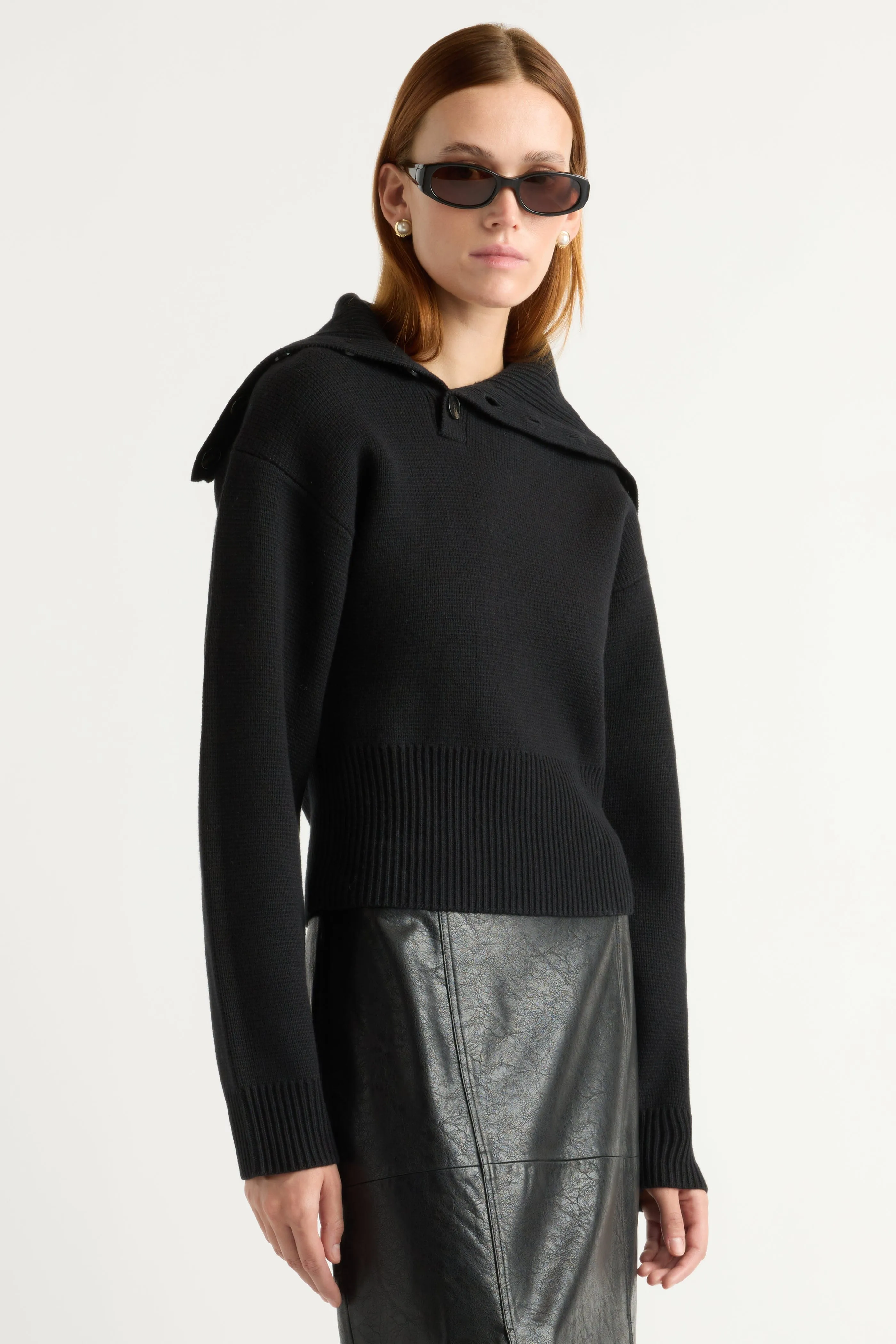 Snug Fit Knit Warm Knitwear Elijah Foldover Button-Collar Sweater