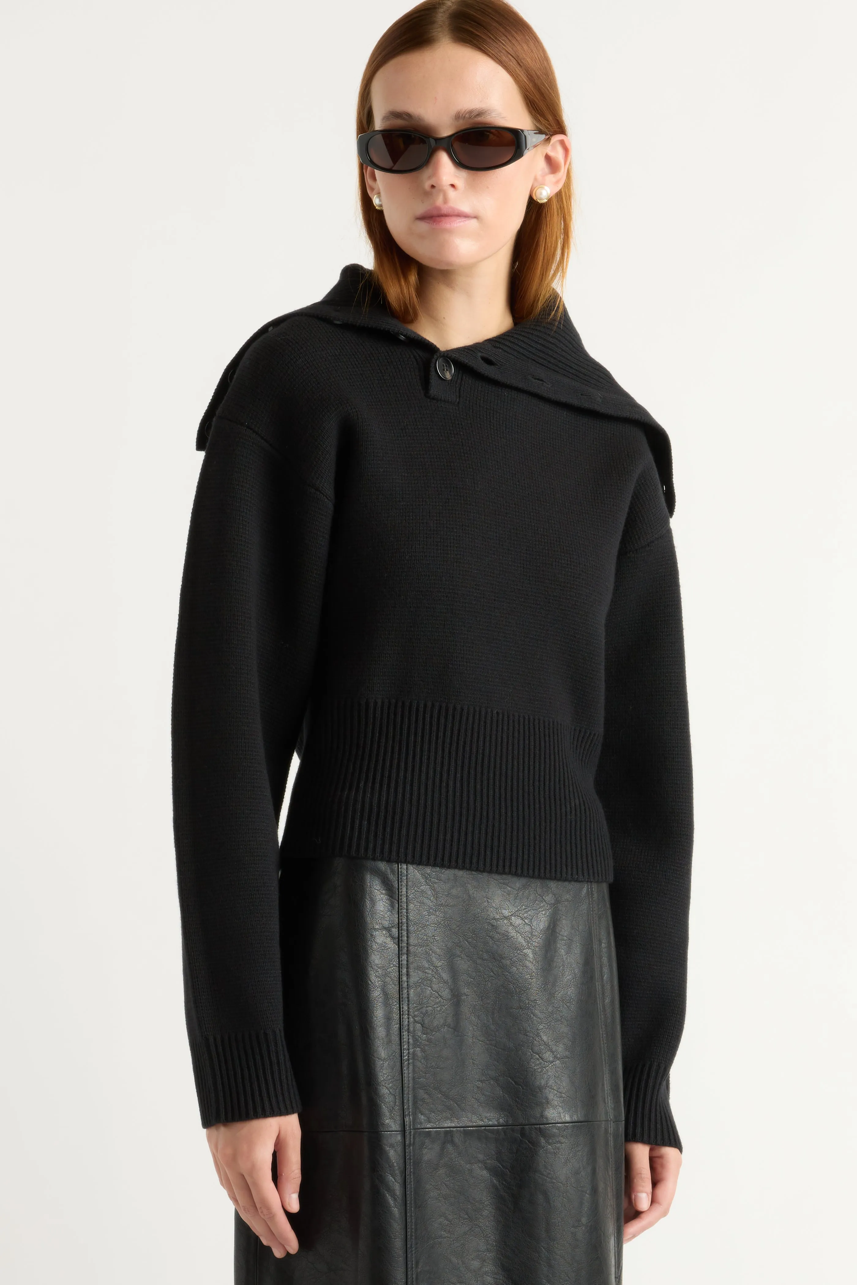 Elijah Foldover Button-Collar Sweater Breathable Design Trendy Layering