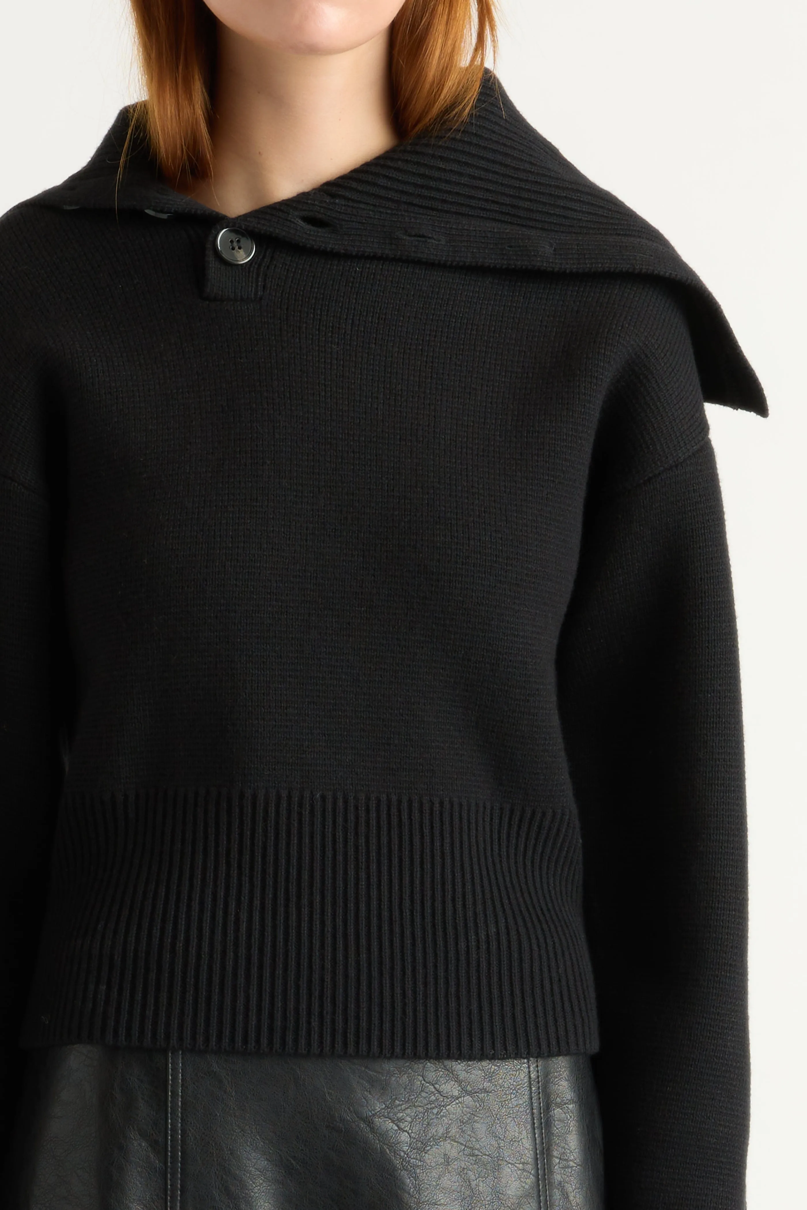 Elijah Foldover Button-Collar Sweater Anti Snag Threadwork