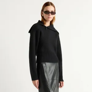 Elijah Foldover Button-Collar Sweater Breathable Material