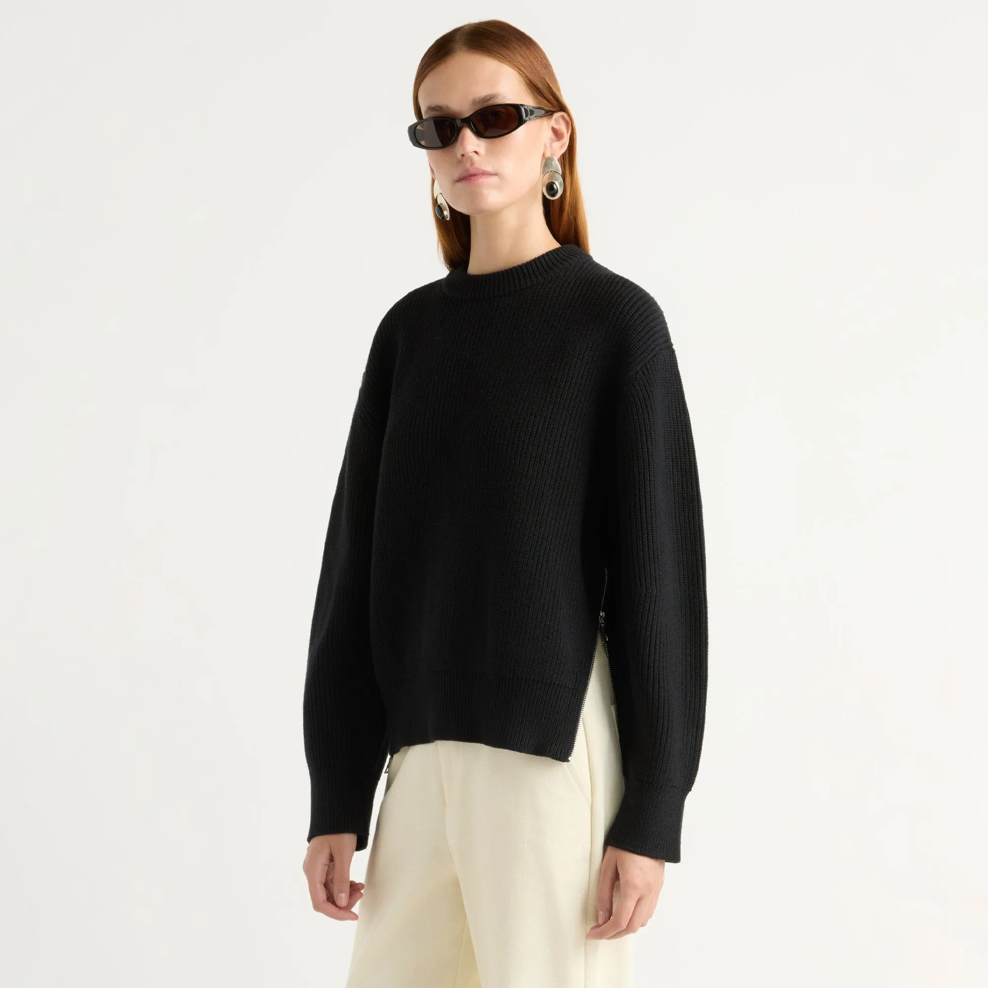 Tate Organic Cotton Side-Zip Sweater Relaxed Fit Layered Thermal Core