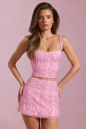 Sustainable Fabric Embellished Low-Rise Mini Skirt in Pink