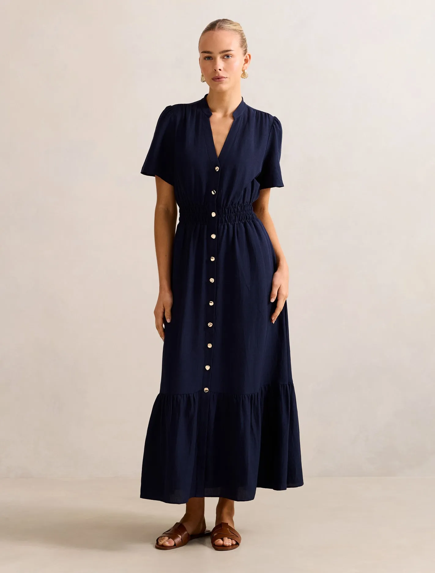Birthday Dinner Parisian Touch Eleanor Button Down Midi Dress