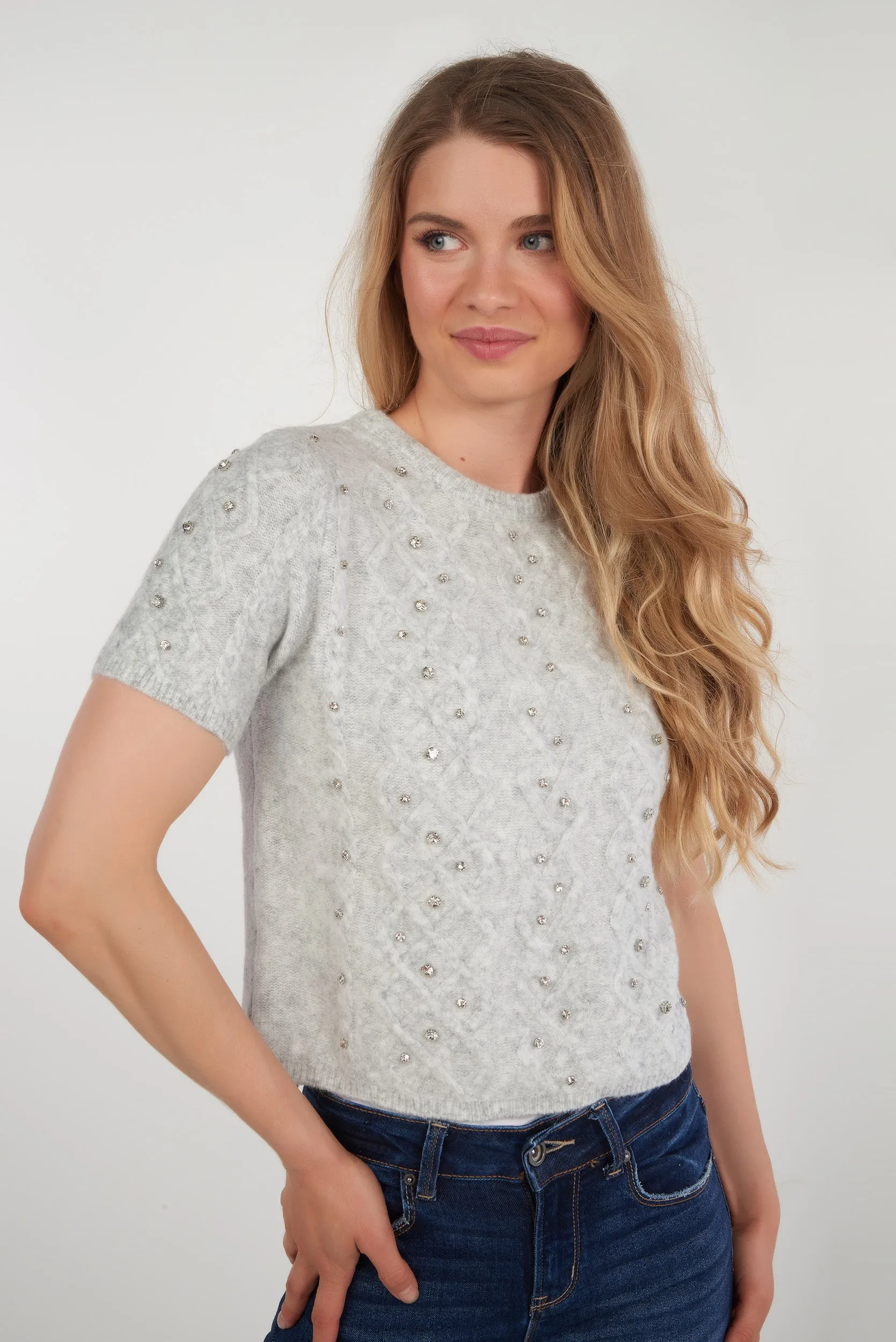 Smart Fashion Functional Style Chandail manches courtes avec pierres - AGUSTA - (E-B6)