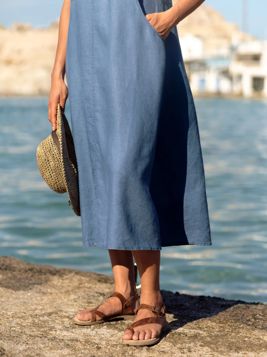 Everyday midi for work Angelina Linen Dress Aegean Blue