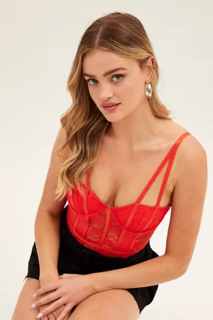 Daily Fit Orange Lace Bodysuit Singlet