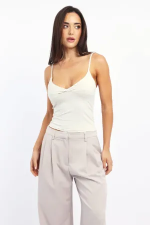 FlatlockStitching White Supersoft Cami Top Cross Over