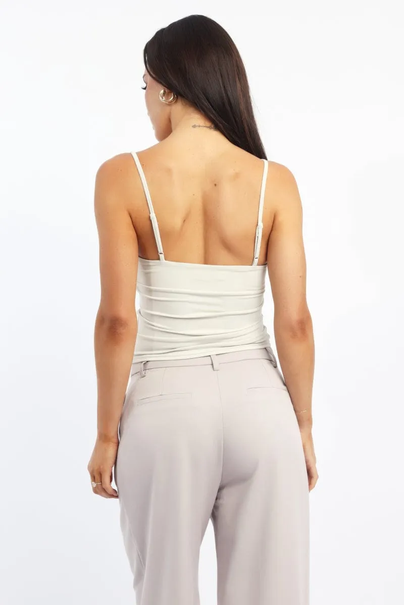 Layered Paneling Snow Ready White Supersoft Cami Top Cross Over