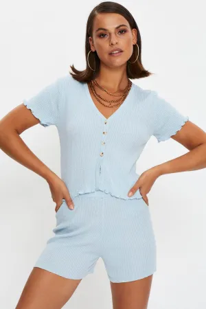 Blue Knit Shorts Sleek Cut