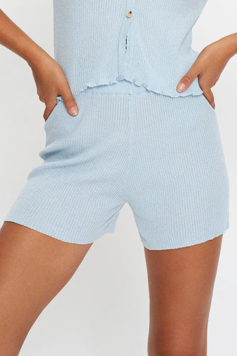 semi-formal look food industry Blue Knit Shorts