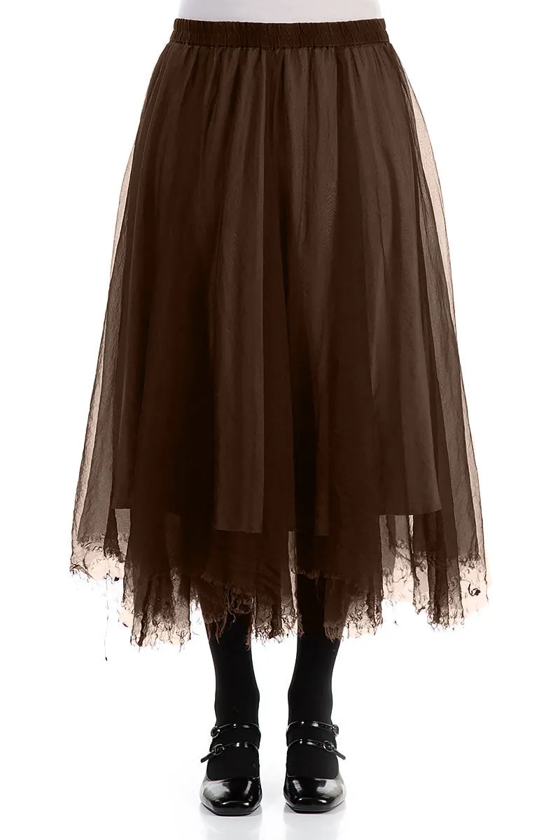Flowy Aged Copper Silk Chiffon Skirt Vibe Ready ruffle trim