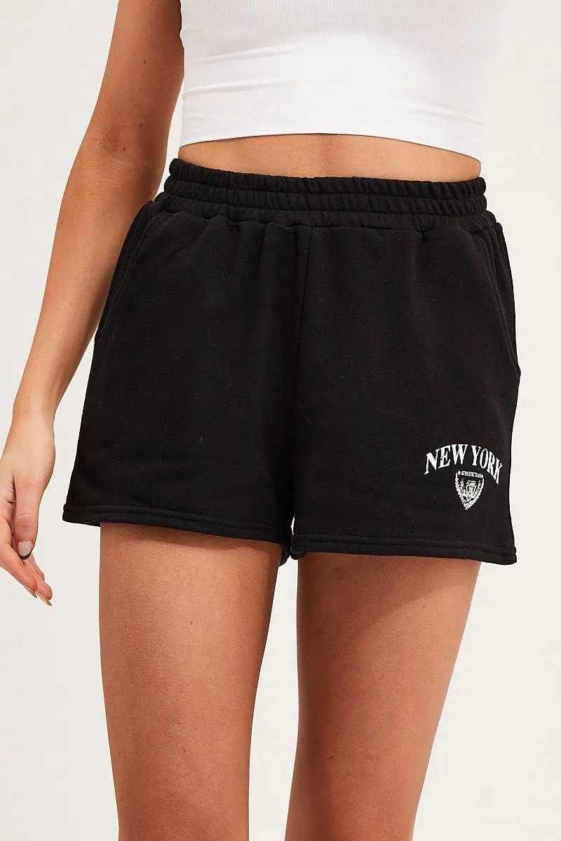 Gift Idea Black High Rise Elastic Waist Track Shorts