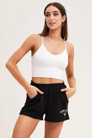 Outdoor Style Black High Rise Elastic Waist Track Shorts