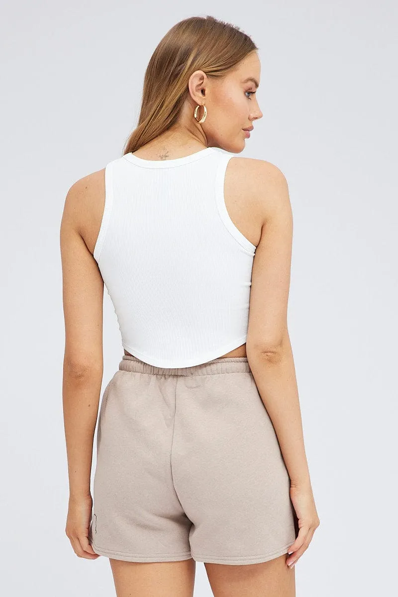 Functional Design Soft Inner Lining Brown Track Shorts High Rise Elastic Waist