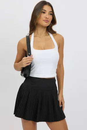 Black Tennis Skort Skirt Stretch Waist Mini Pleated Lined City Tones