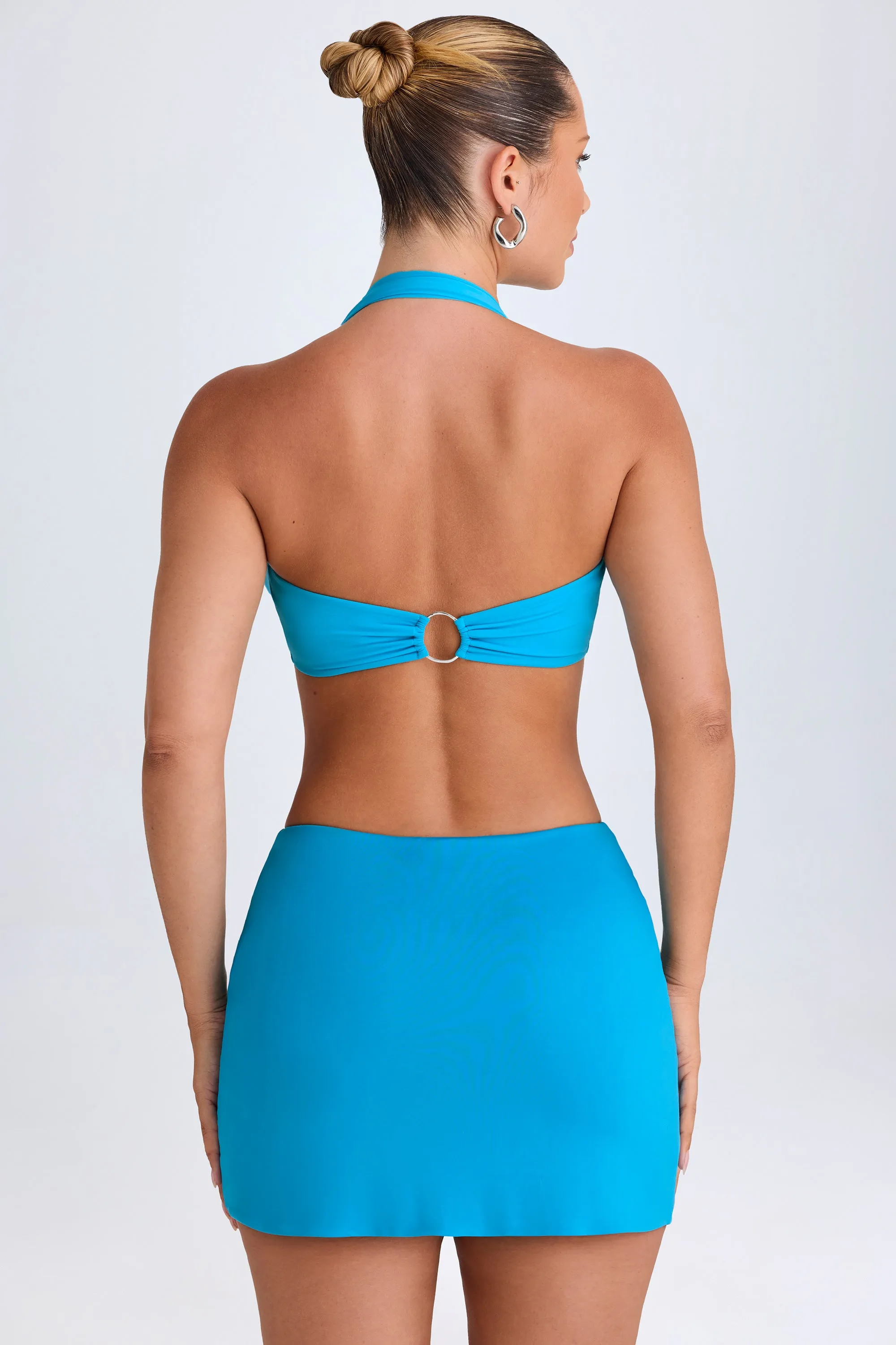 Mid-Rise Micro Mini Skirt in Aqua Blue Corduroy texture Day Wear