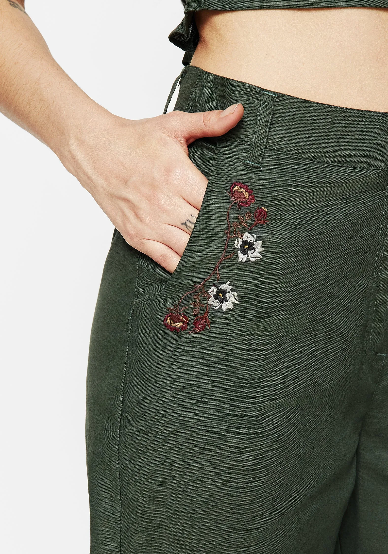 Layered Protection Compression Fit Whisper Embroidered Linen-Blend Tapered Trousers