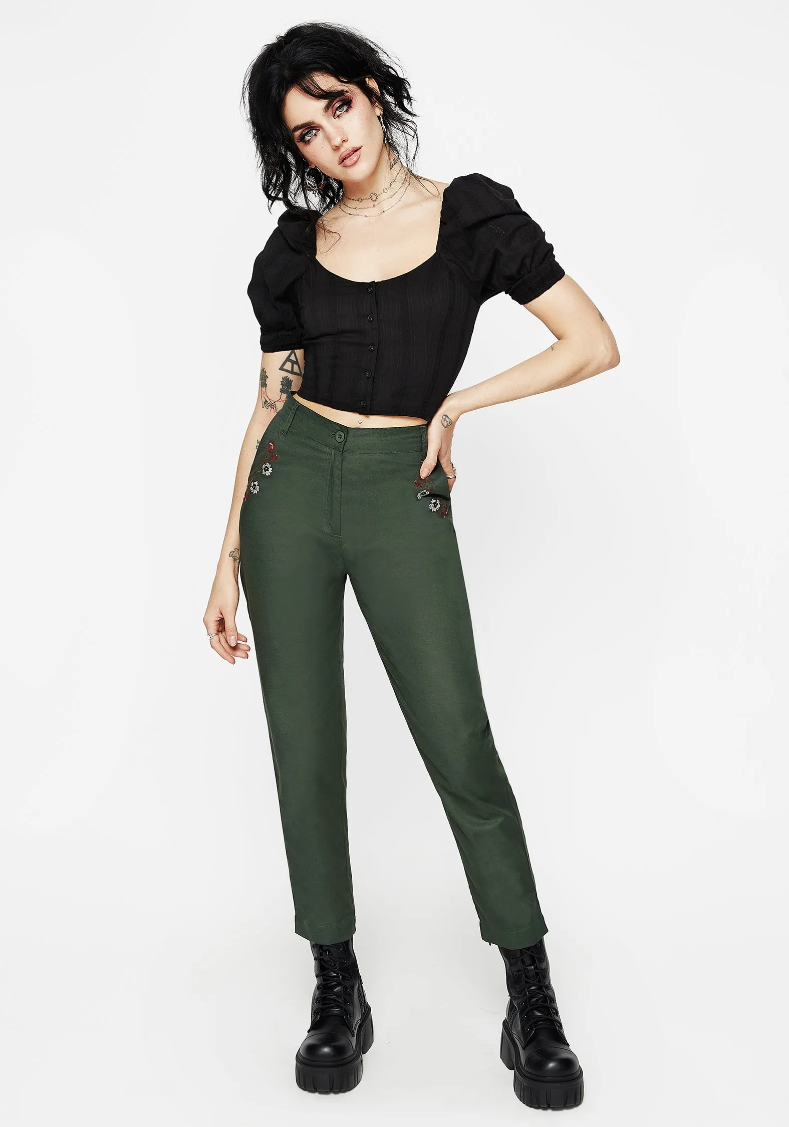 Whisper Embroidered Linen-Blend Tapered Trousers High Waist