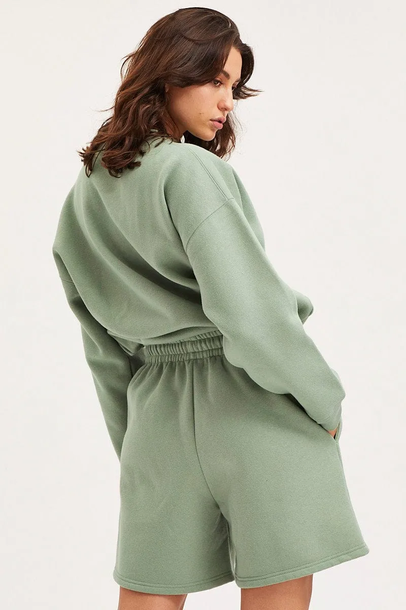 Adjustable drawstring Green Track Shorts High Rise Unisex