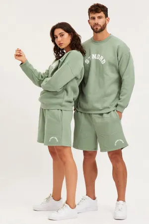 Green Track Shorts High Rise Unisex Simple Cut Flex Foam Insert