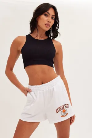 Simple Vibe White Track Shorts Michigan State Graphic High Waist