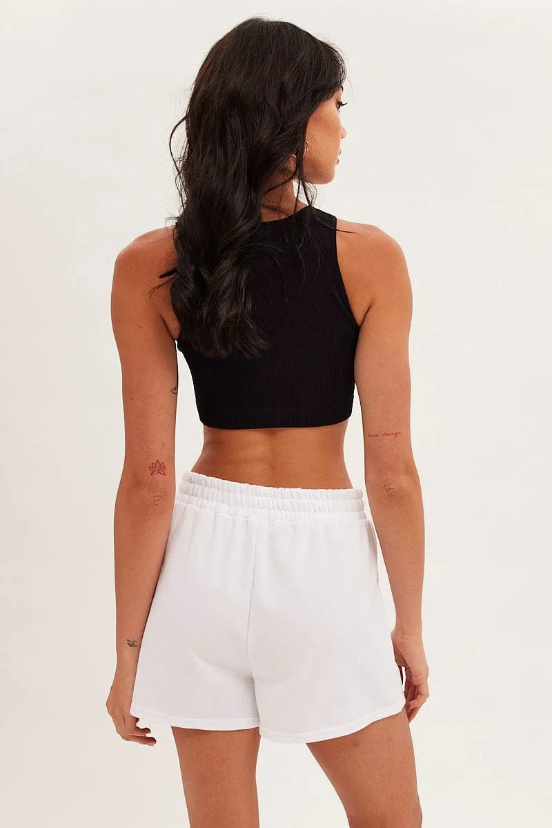 White Track Shorts Michigan State Graphic High Waist AdjustableDrawstring