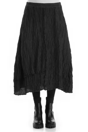 Spring Must Have Crinkled Black Silk Linen Skirt