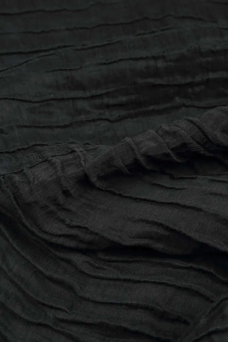Laser cut Easy Movement Crinkled Black Silk Linen Skirt