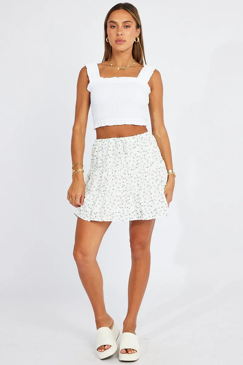 White Ditsy Skater Dress Tiered Mini Outfit Details Daily Fashion