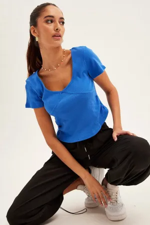 Blue T-Shirt Short Sleeve V Neck RipstopFabric