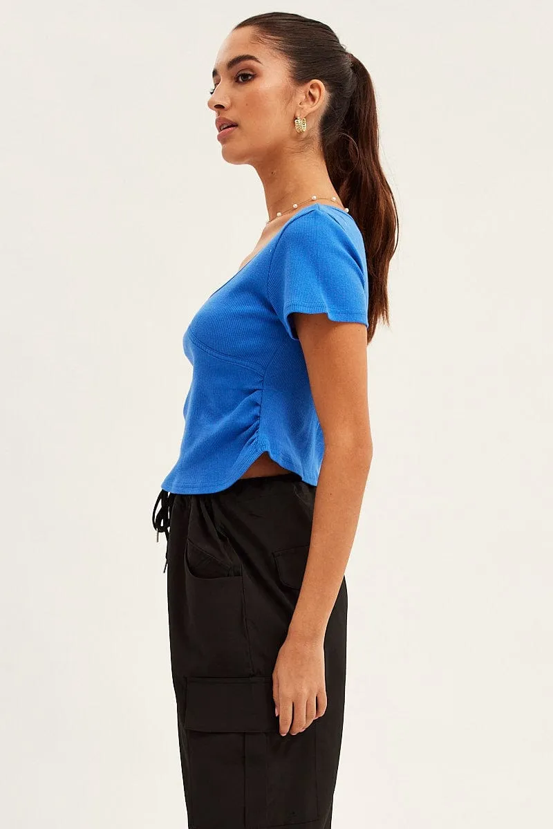 Blue T-Shirt Short Sleeve V Neck High-Waisted Pants Earth Fit