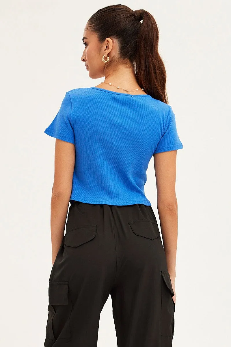 Blue T-Shirt Short Sleeve V Neck premium fabric