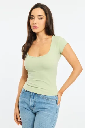 Green T-shirt Cap Sleeve Sweetheart Neckline Inner Glow Reflective Safety Accents