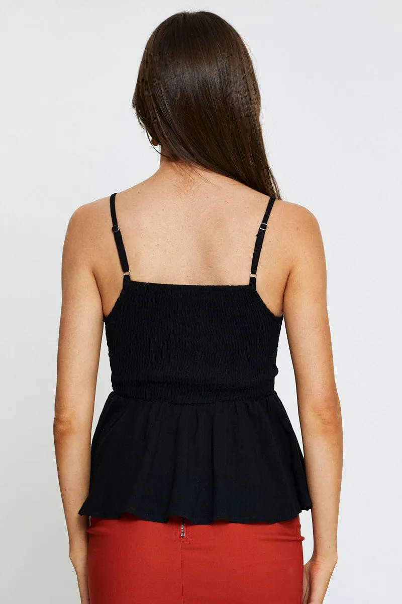 Cyber Glow MoistureManagement Technology Black Peplum Top Sleeveless V-Neck