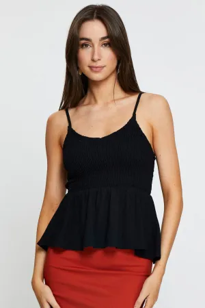 Black Peplum Top Sleeveless V-Neck Tribal Soul Trendy Cut
